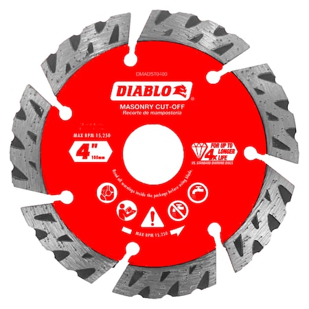 Diablo 4" Diamond Segmented Turbo Cut-Off Discs for Masonry DMADST0400